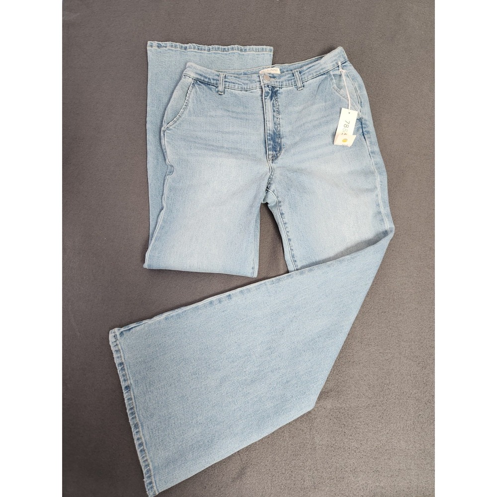 78 & Sunny Womens Eden Wide-Leg Flare Denim Jeans Light Wash 12 NWT Boho Coastal
